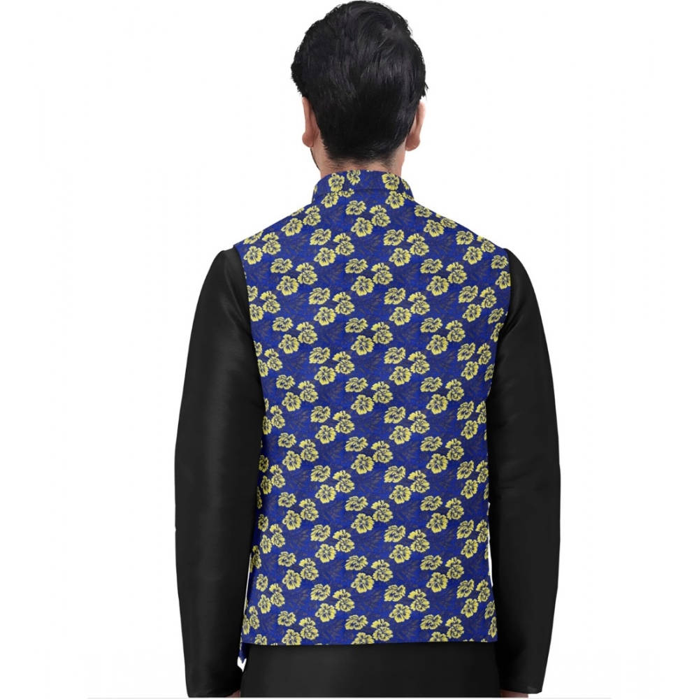 Men's Jacquard Printed Full Sleeve Waistcoat (Blue) - Image 4