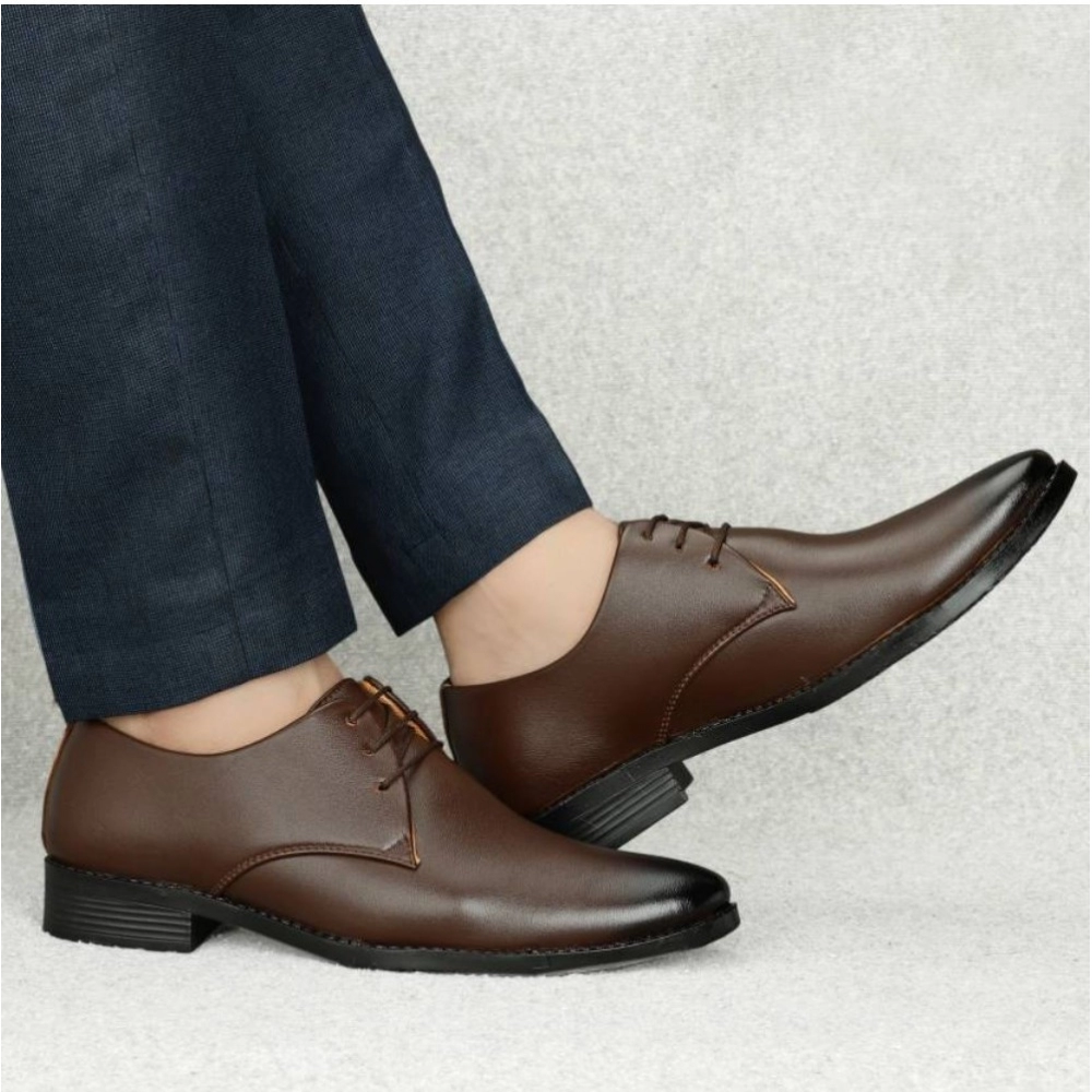 Men's Faux Leather Formal Shoes (Brown) - Image 5