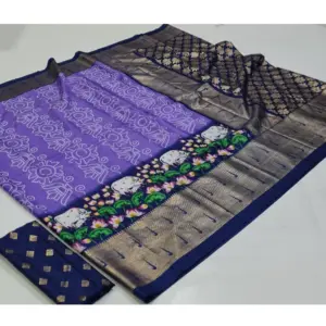 Women's Art Silk Printed Saree With Unstitched Blouse (Magenta, 5-5 Mtrs)