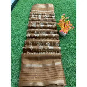 Women's Art Silk Printed Saree With Unstitched Blouse (Orange, 5-5 Mtrs)