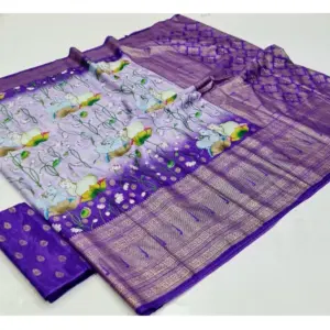 Women's Art Silk Printed Saree With Unstitched Blouse (Purple, 5-5 Mtrs)