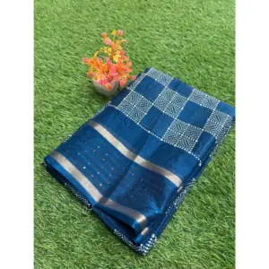 Women's Art Silk Printed Saree With Unstitched Blouse (Blue, 5-5 Mtrs)
