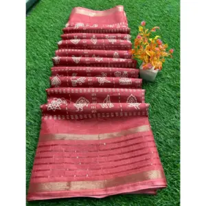 Women's Art Silk Printed Saree With Unstitched Blouse (Red, 5-5 Mtrs)