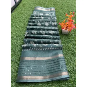 Women's Art Silk Printed Saree With Unstitched Blouse (Blue, 5-5 Mtrs)