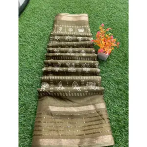 Women's Art Silk Printed Saree With Unstitched Blouse (Brown, 5-5 Mtrs)