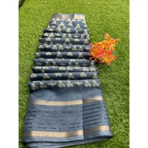 Women's Art Silk Printed Saree With Unstitched Blouse (Dark-Blue, 5-5 Mtrs)