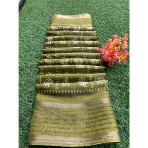 Women's Art Silk Printed Saree With Unstitched Blouse (Dark-Green, 5-5 Mtrs)