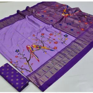 Women's Art Silk Printed Saree With Unstitched Blouse (Purple, 5-5 Mtrs)