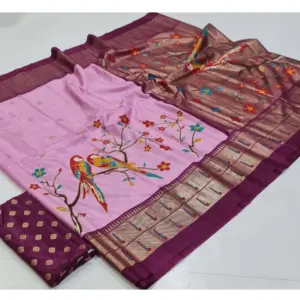 Women's Art Silk Printed Saree With Unstitched Blouse (Pink, 5-5 Mtrs)