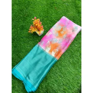 Women's Brasso Printed Saree With Unstitched Blouse (Babypink, 5-5 Mtrs)