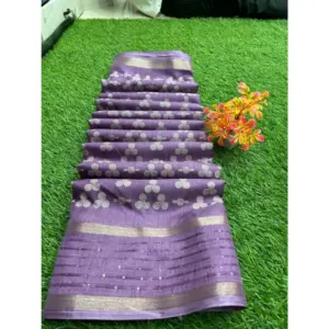 Women's Art Silk Printed Saree With Unstitched Blouse (Purple, 5-5 Mtrs)