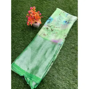 Women's Brasso Printed Saree With Unstitched Blouse (Green, 5-5 Mtrs)