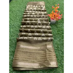 Women's Art Silk Printed Saree With Unstitched Blouse (Brown, 5-5 Mtrs)