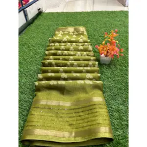 Women's Art Silk Printed Saree With Unstitched Blouse (Dark-Green, 5-5 Mtrs)
