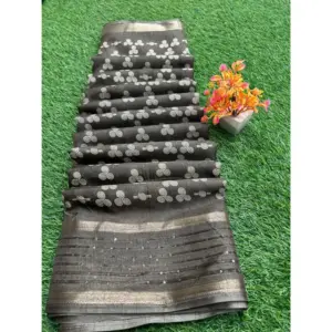 Women's Art Silk Printed Saree With Unstitched Blouse (Black, 5-5 Mtrs)