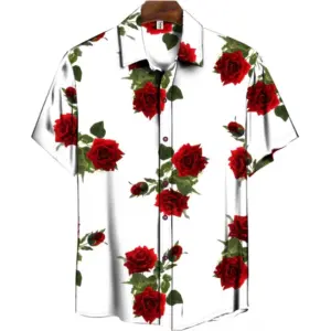 Men's Casual Floral Printed Cotton Blend Unstitched Shirt Fabric 1.6 Mtrs (Red)