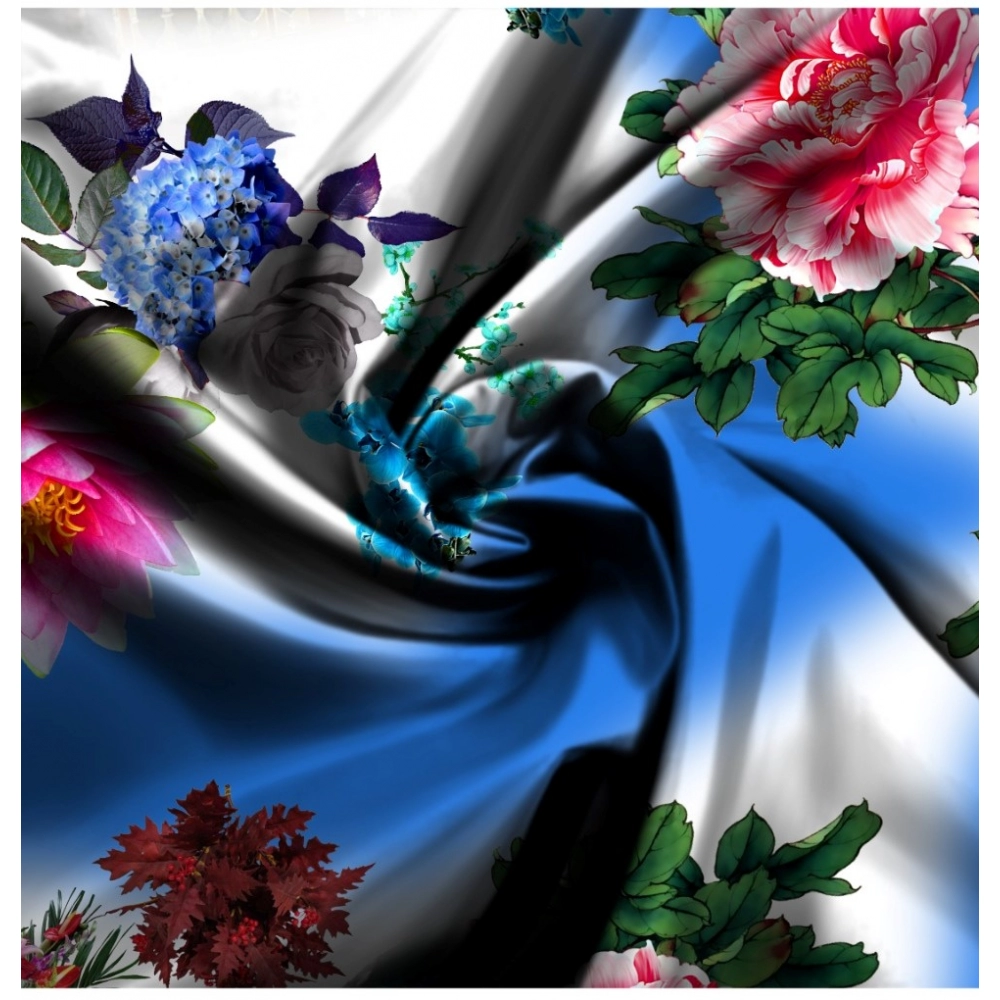 Men's Casual Floral Printed Cotton Blend Unstitched Shirt Fabric 1.6 Mtrs (Blue) - Image 2