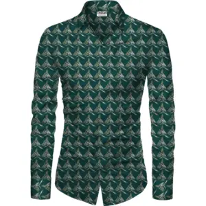 Men's Casual Floral Printed Cotton Blend Unstitched Shirt Fabric 1.6 Mtrs (Dark Green)