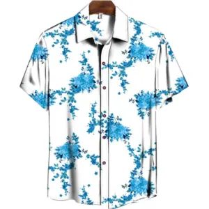 Men's Casual Floral Printed Cotton Blend Unstitched Shirt Fabric 1.6 Mtrs (Sky Blue)