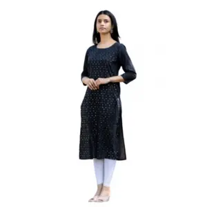 Women's Cotton Solid 3/4 Sleeve Round Neck Kurti (Blue)