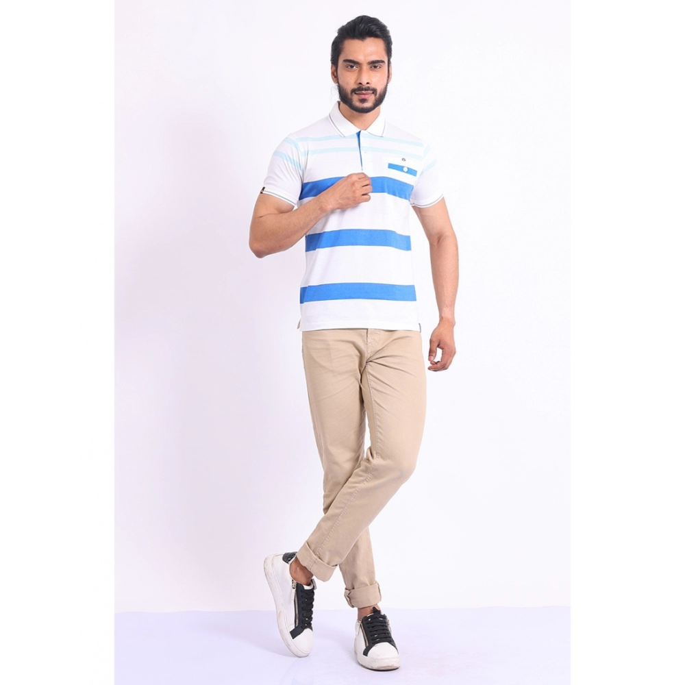 Men's Casual Cotton Printed Polo Neck Half Sleeve T-Shirt (White) - Image 7