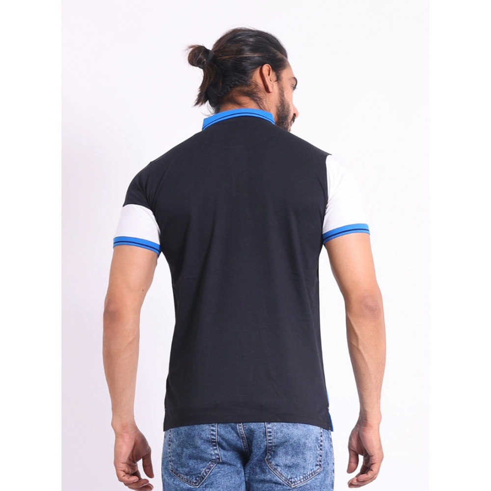 Men's Casual Cotton Printed Polo Neck Half Sleeve T-Shirt (Black) - Image 2
