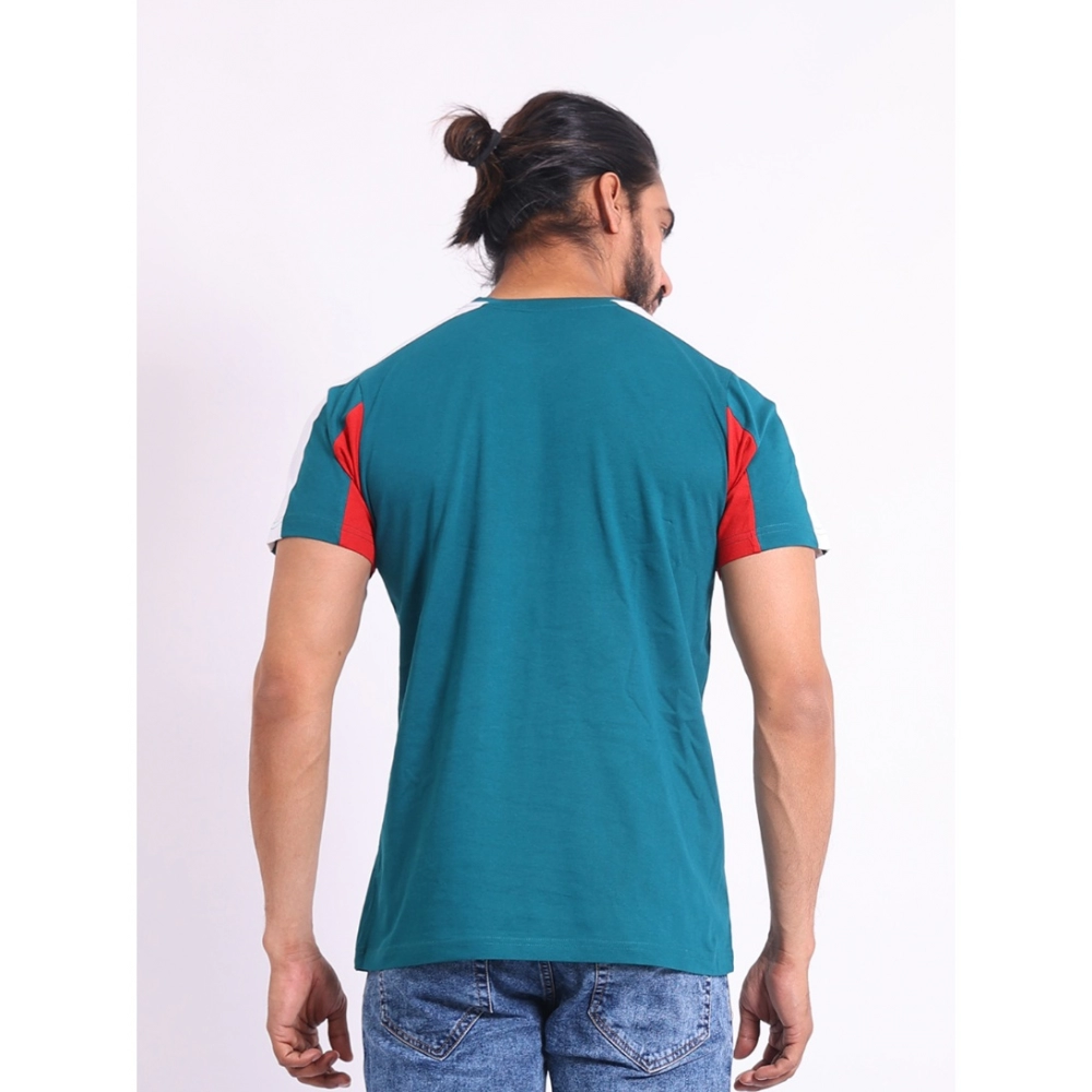 Men's Casual Cotton Printed Round Neck Half Sleeve T-Shirt (Red) - Image 2