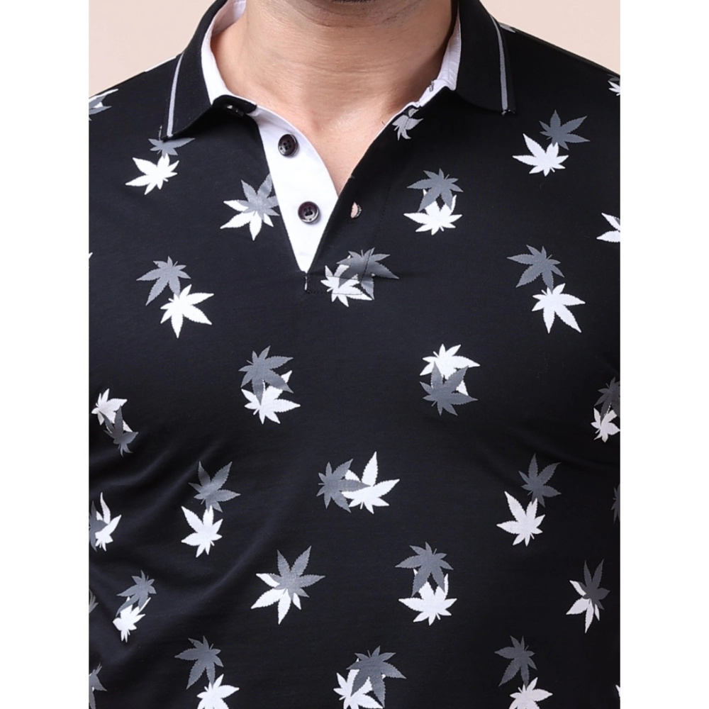 Men's Casual Cotton Printed Polo Neck Half Sleeve T-Shirt (Black) - Image 6