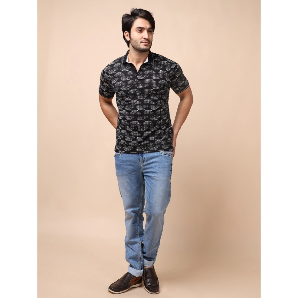 Men's Casual Cotton Printed Polo Neck Half Sleeve T-Shirt (Black) - Image 6