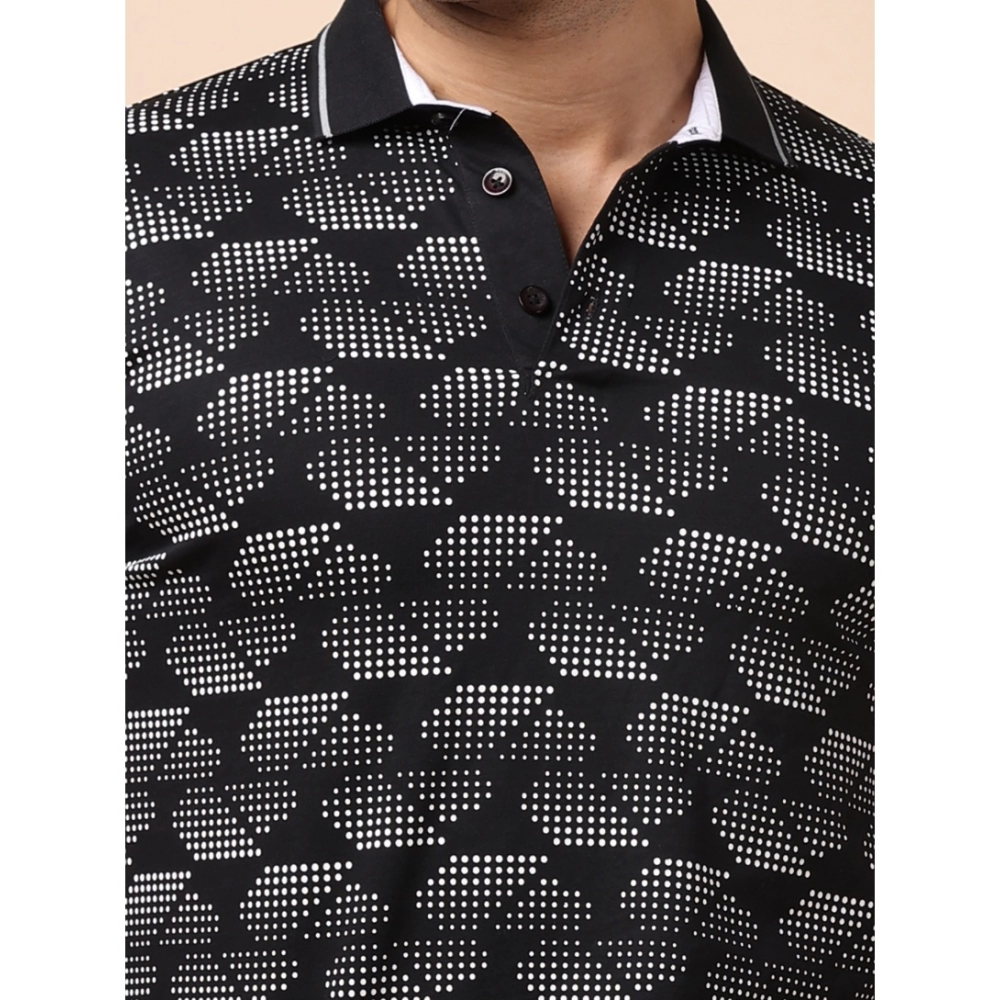 Men's Casual Cotton Printed Polo Neck Half Sleeve T-Shirt (Black) - Image 7