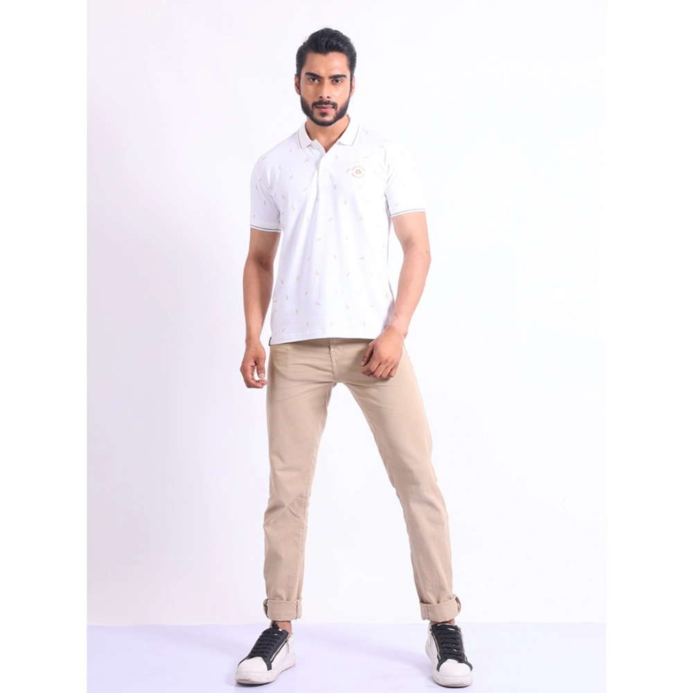 Men's Casual Cotton Printed Polo Neck Half Sleeve T-Shirt (White) - Image 7