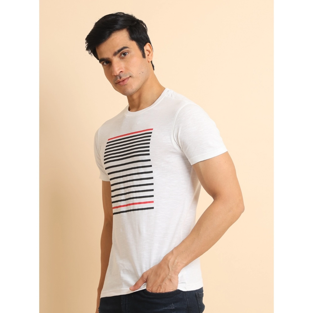 Men's Casual Cotton Printed Round Neck Half Sleeve T-Shirt (White) - Image 4