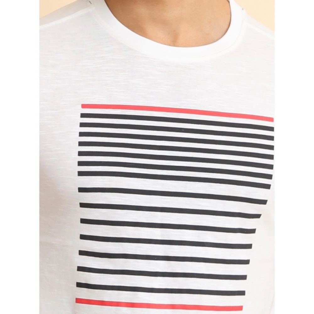 Men's Casual Cotton Printed Round Neck Half Sleeve T-Shirt (White) - Image 6