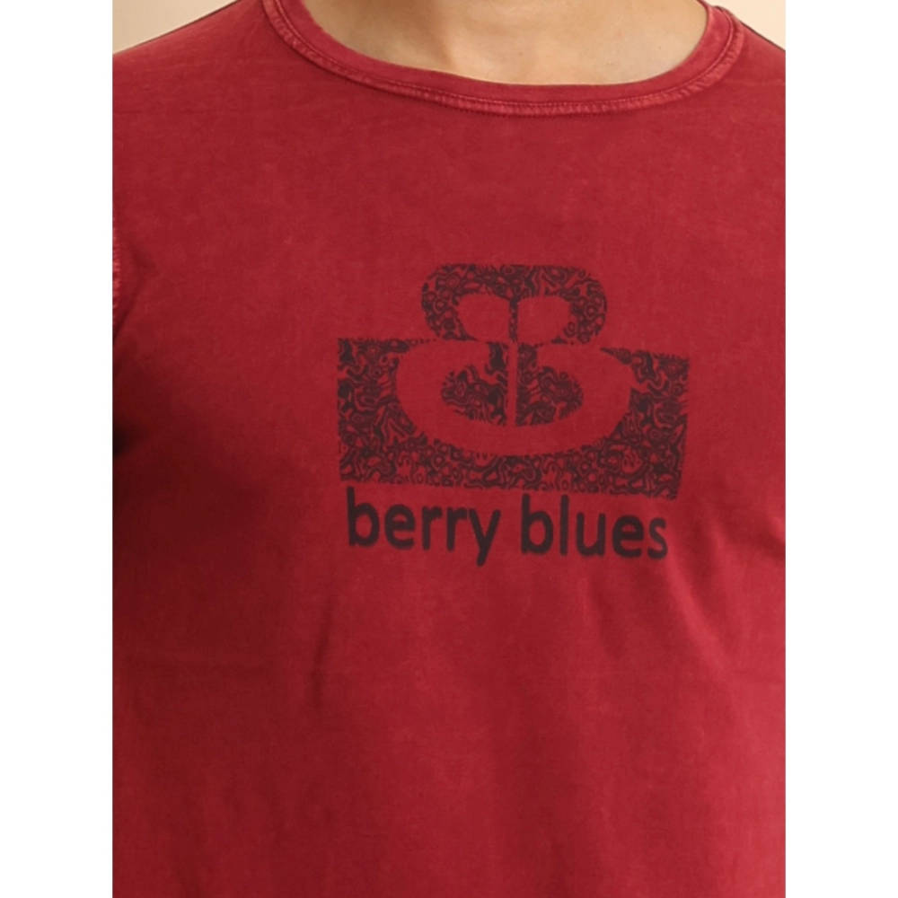 Men's Casual Cotton Printed Round Neck Half Sleeve T-Shirt (Maroon) - Image 6