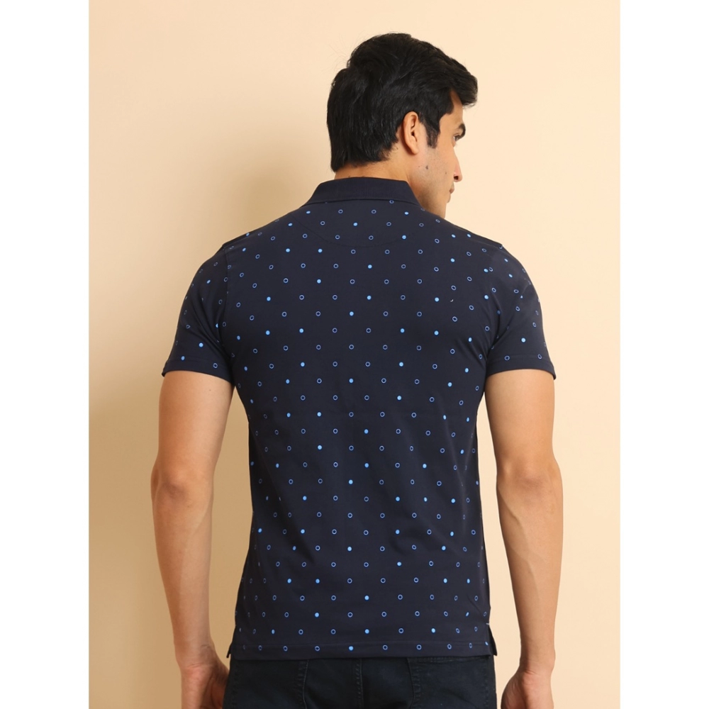 Men's Casual Cotton Printed Polo Neck Half Sleeve T-Shirt (Navy) - Image 2