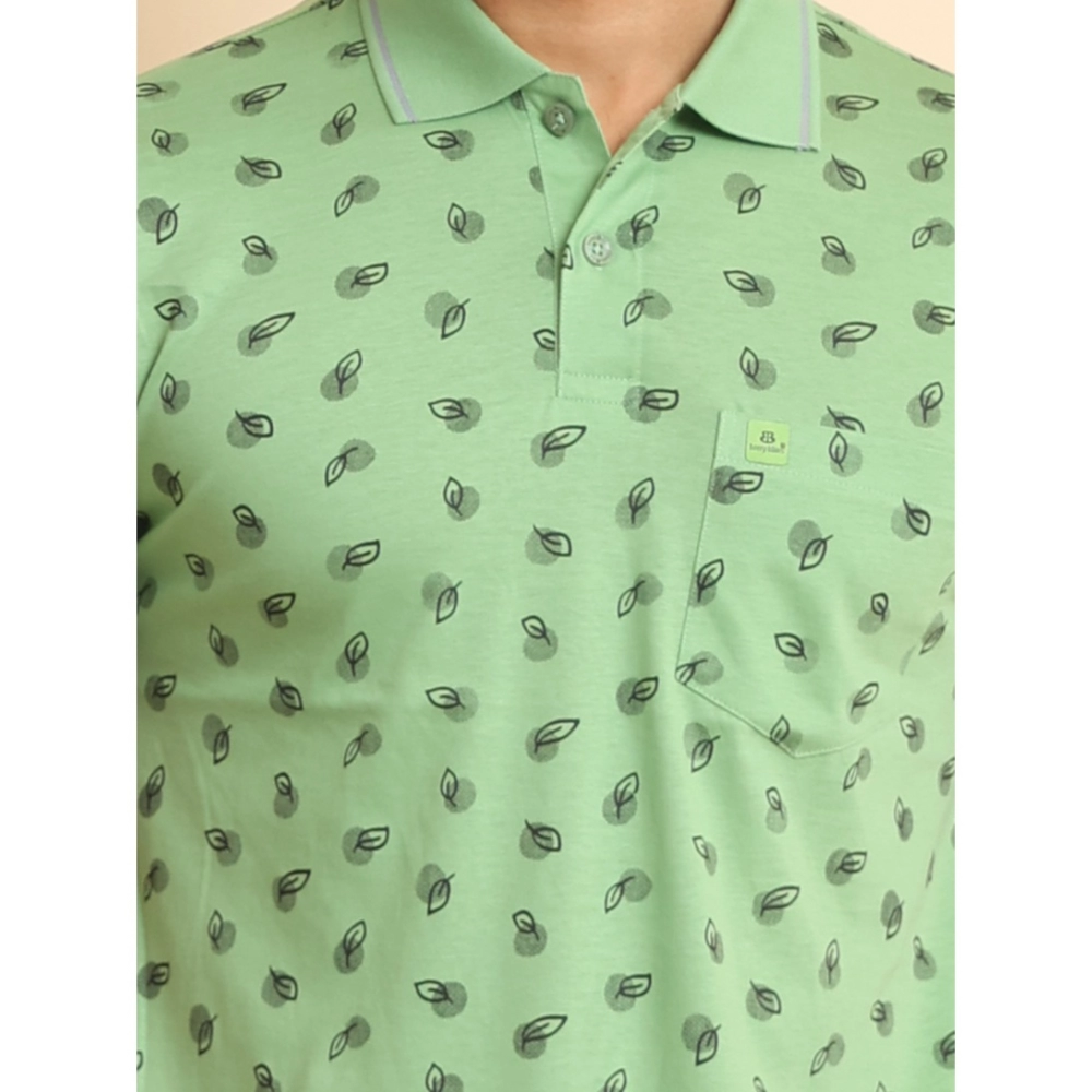 Men's Casual Cotton Printed Polo Neck Half Sleeve T-Shirt (Light Green) - Image 6