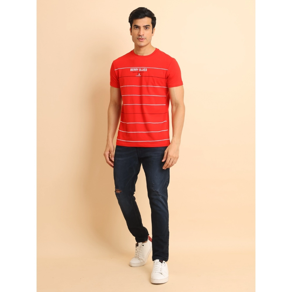 Men's Casual Cotton Printed Round Neck Half Sleeve T-Shirt (Red) - Image 7