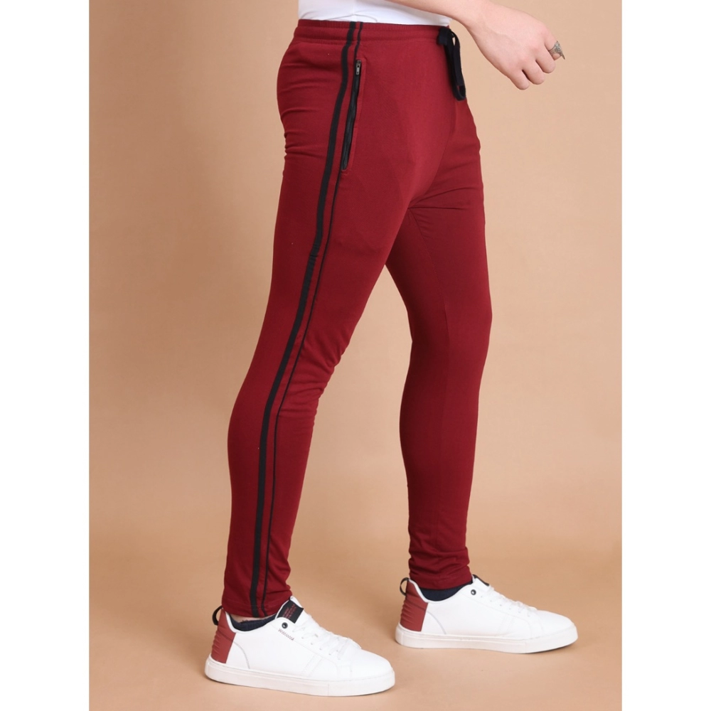 Men's Casual Cotton Striped Full Length Track Pant (Maroon) - Image 3