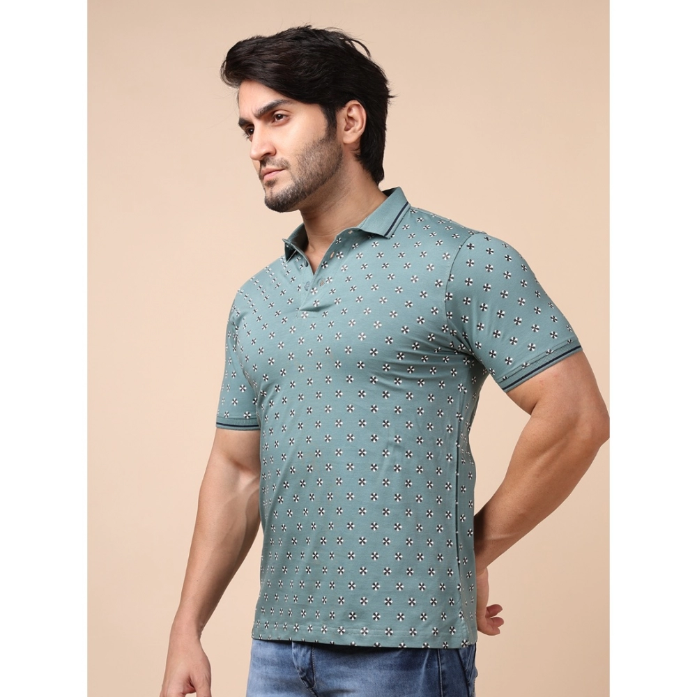 Men's Casual Cotton Printed Polo Neck Half Sleeve T-Shirt (Grey) - Image 3