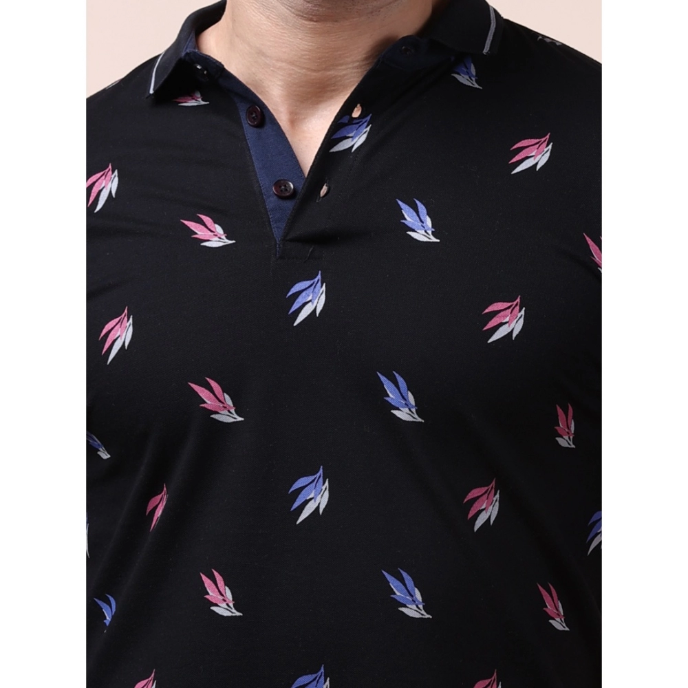Men's Casual Cotton Printed Polo Neck Half Sleeve T-Shirt (Black) - Image 6