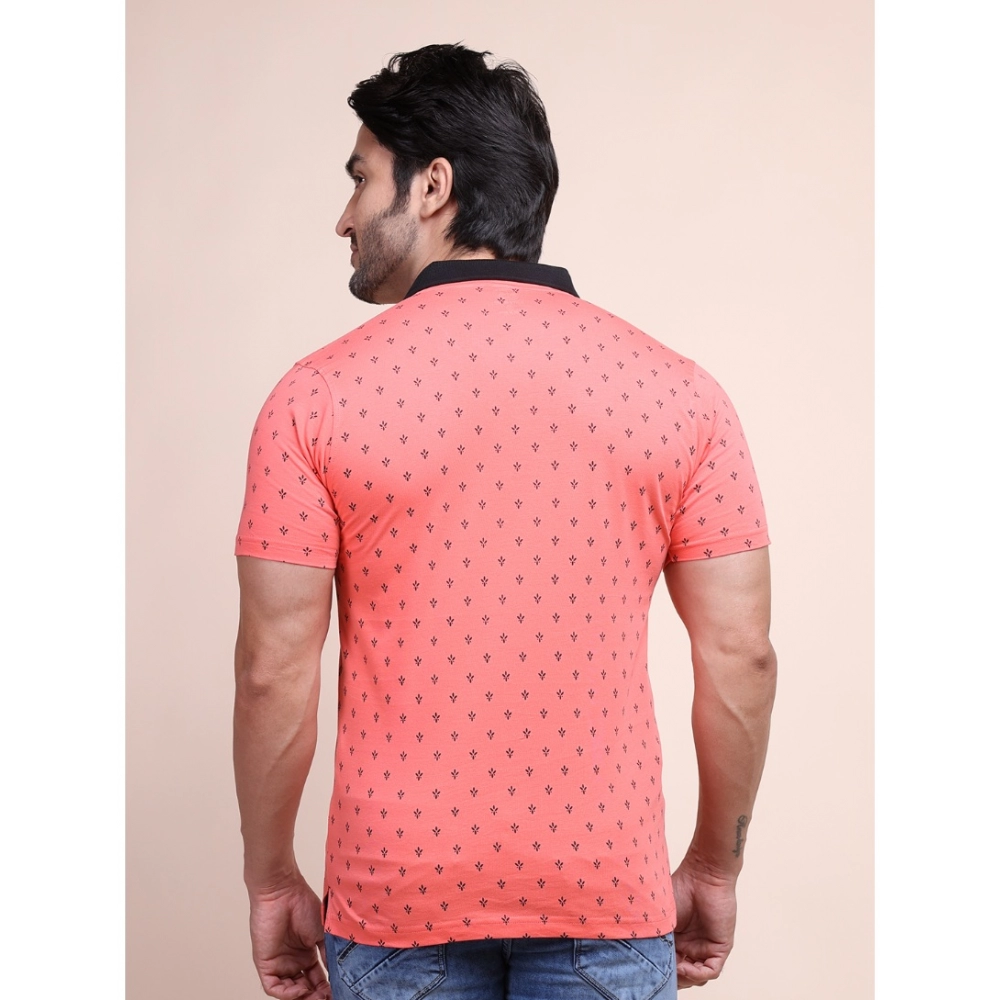 Men's Casual Cotton Printed Polo Neck Half Sleeve T-Shirt (Red) - Image 2