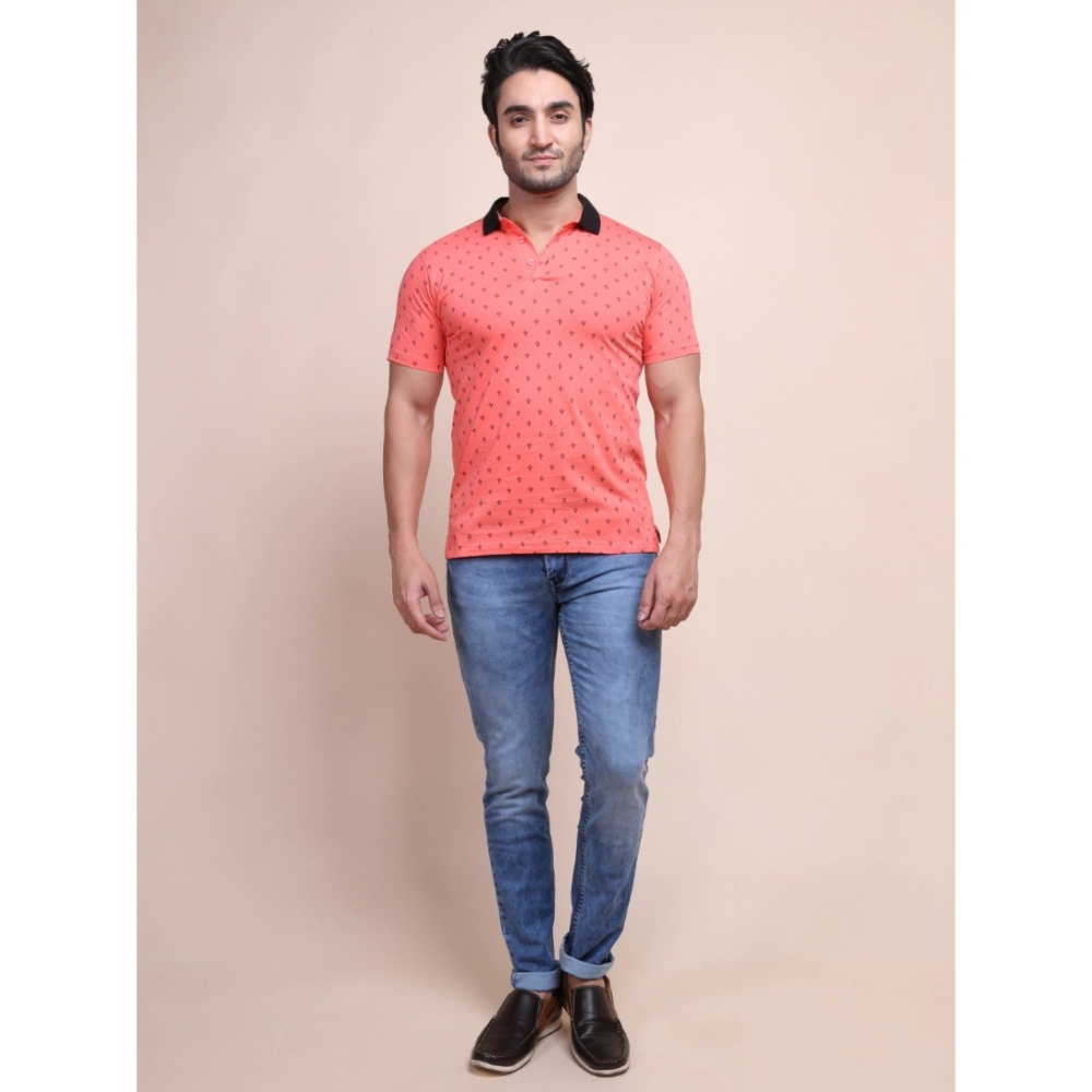 Men's Casual Cotton Printed Polo Neck Half Sleeve T-Shirt (Red) - Image 7