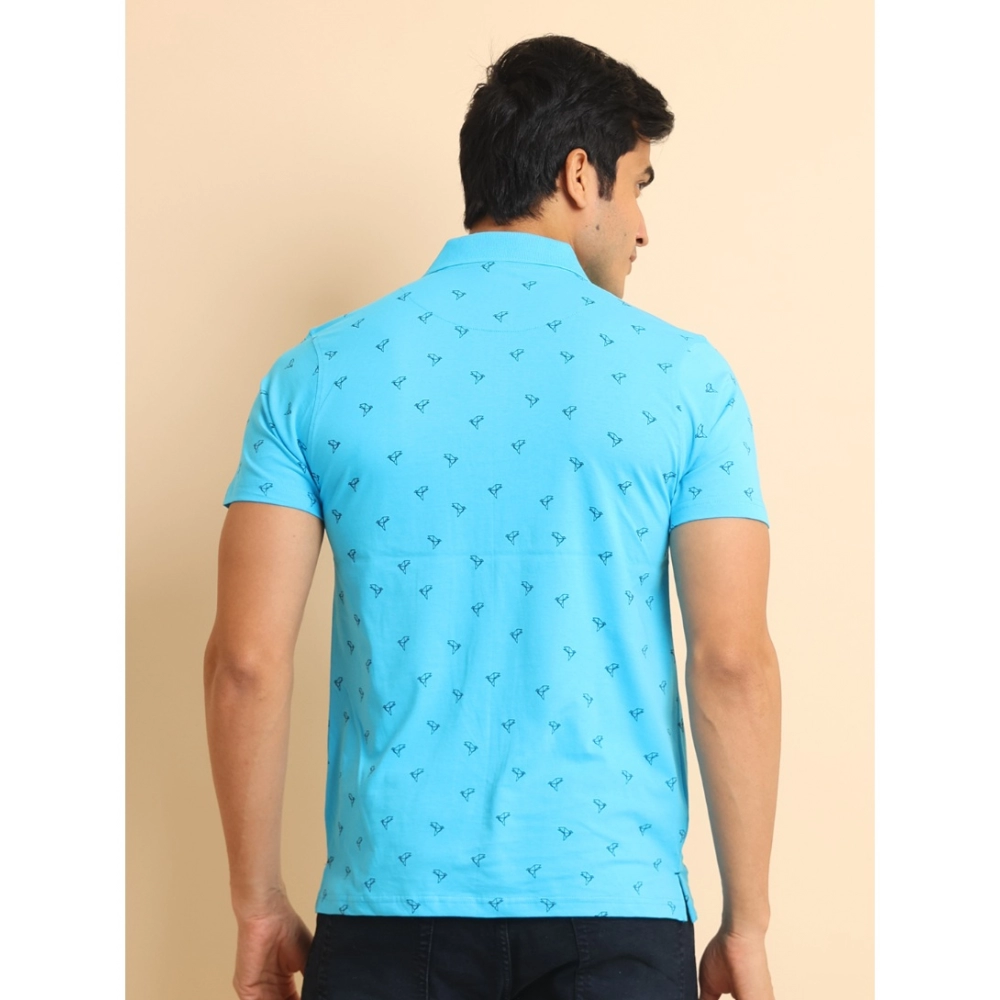 Men's Casual Cotton Printed Polo Neck Half Sleeve T-Shirt (Skyblue) - Image 2