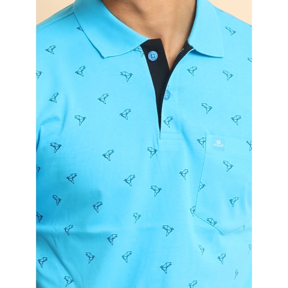 Men's Casual Cotton Printed Polo Neck Half Sleeve T-Shirt (Skyblue) - Image 6