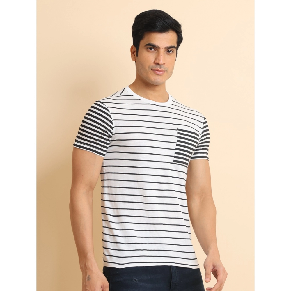 Men's Casual Cotton Printed Round Neck Half Sleeve T-Shirt (White) - Image 3