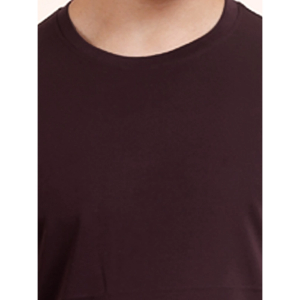 Men's Casual Cotton Solid Round Neck Full Sleeve T-Shirt (Wine) - Image 6