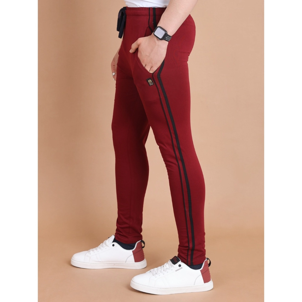 Men's Casual Cotton Striped Full Length Track Pant (Maroon) - Image 4