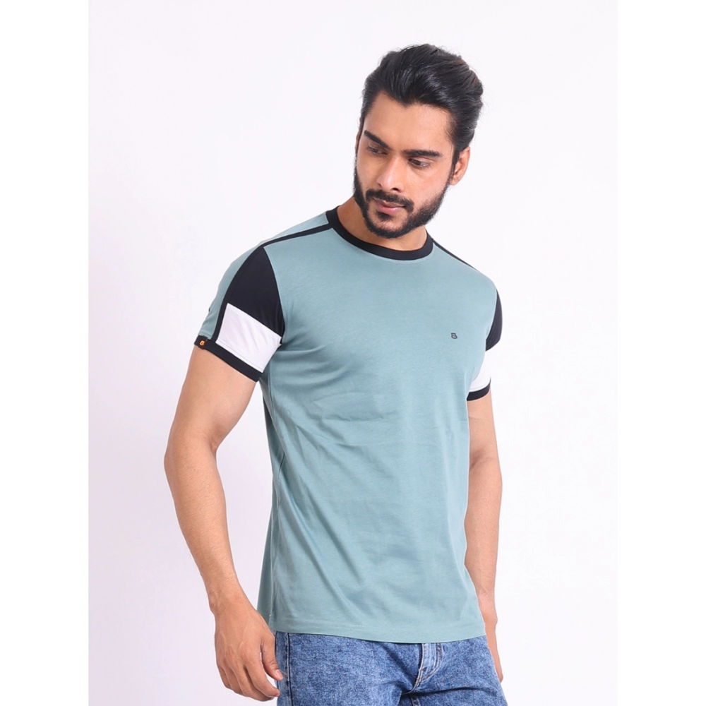 Men's Casual Cotton Printed Round Neck Half Sleeve T-Shirt (Grey) - Image 4