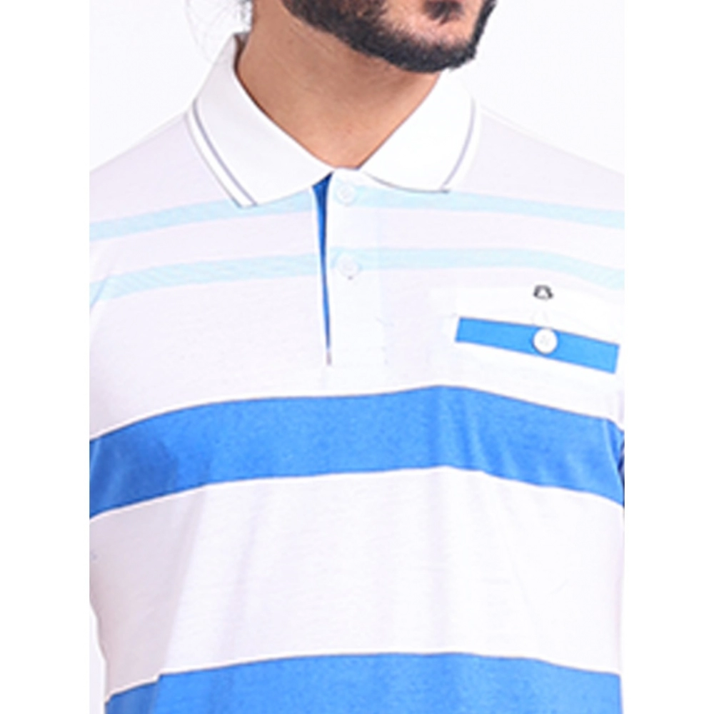 Men's Casual Cotton Printed Polo Neck Half Sleeve T-Shirt (White) - Image 6