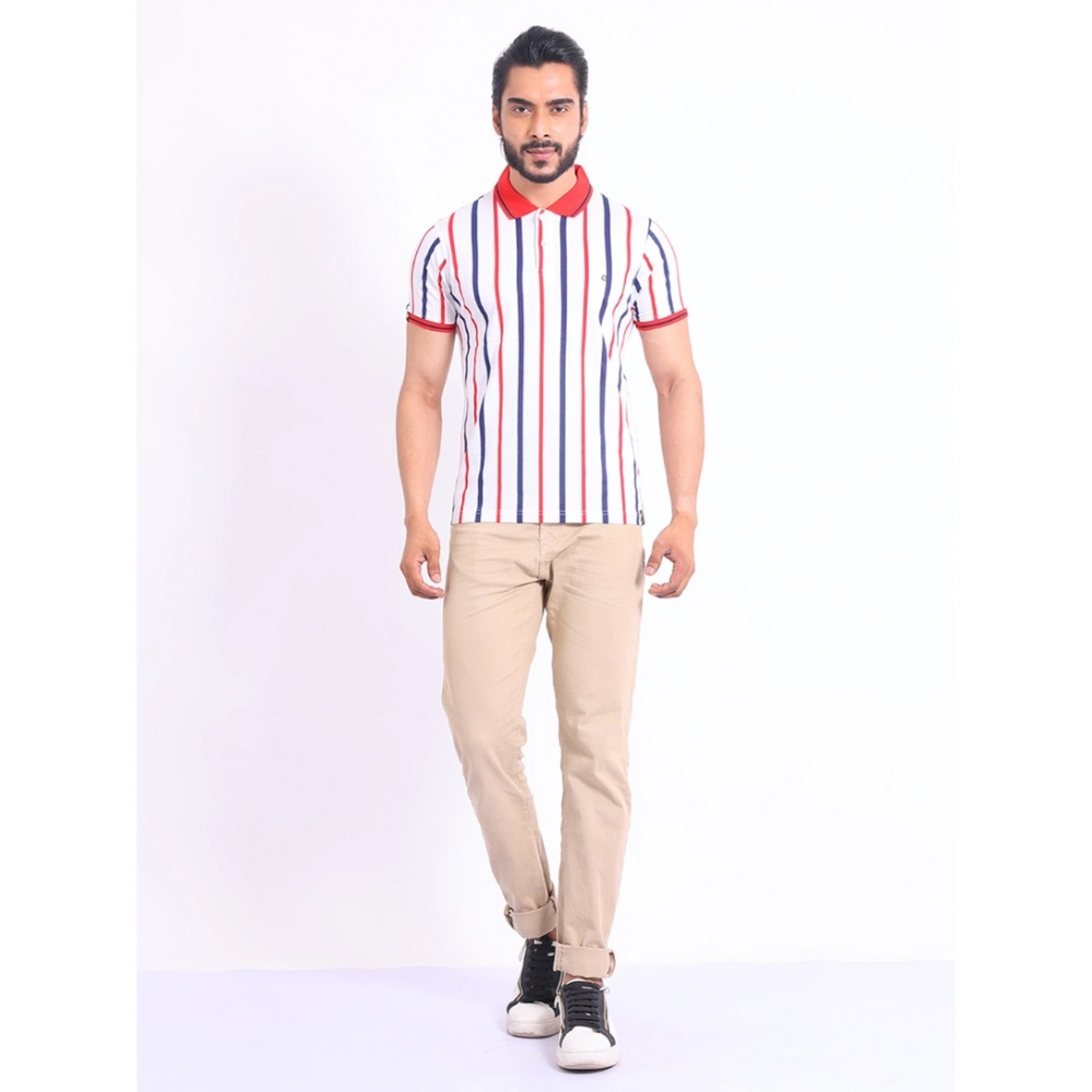 Men's Casual Cotton Printed Polo Neck Half Sleeve T-Shirt (White) - Image 7